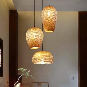 Lampadario Camera Da Letto A Tre Luci LED In Vimini Intrecciato A Mano