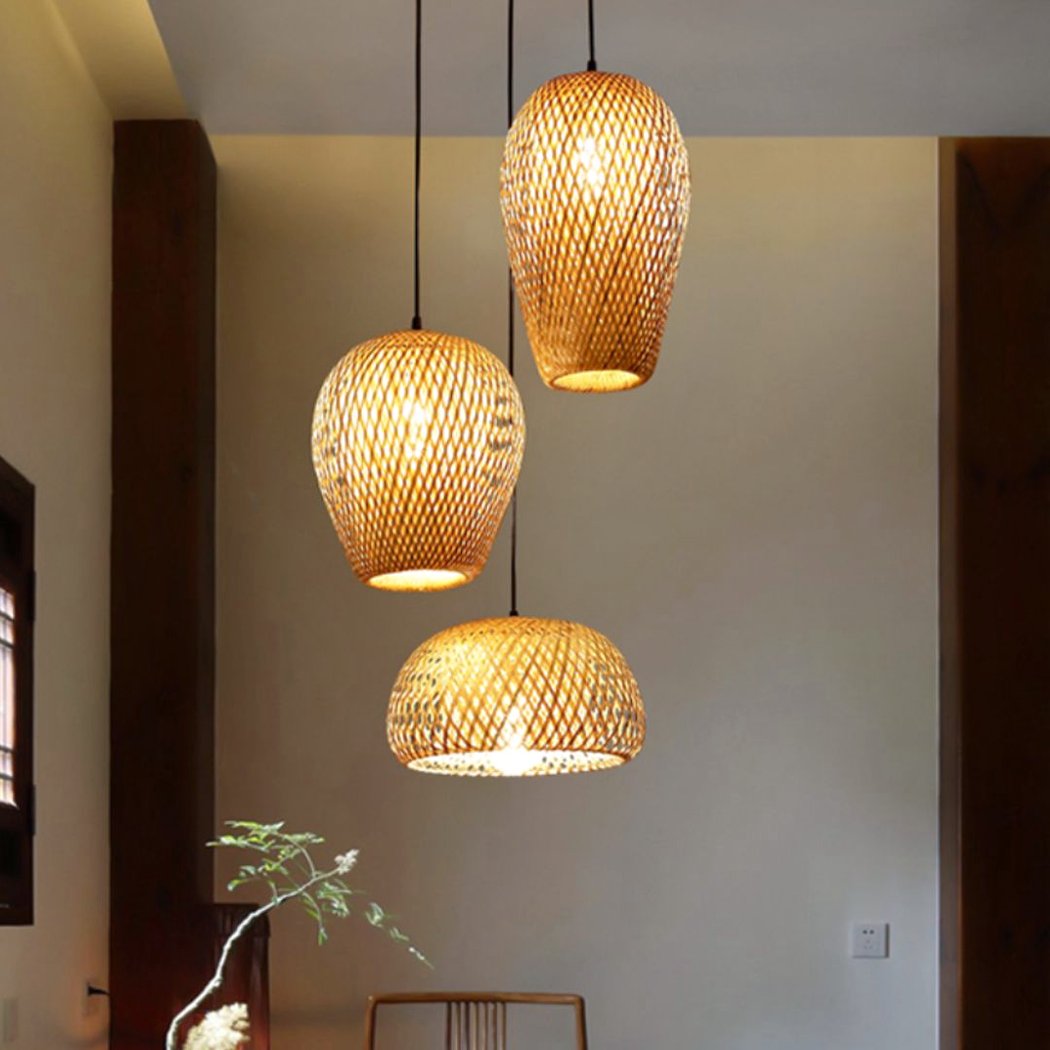 Lampadario Camera Da Letto A Tre Luci LED In Vimini Intrecciato A Mano