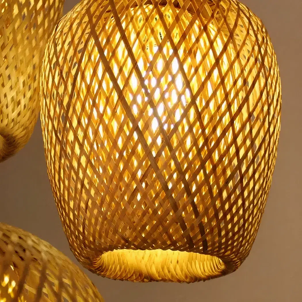 Lampadario Camera Da Letto A Tre Luci LED In Vimini Intrecciato A Mano – Vista 02