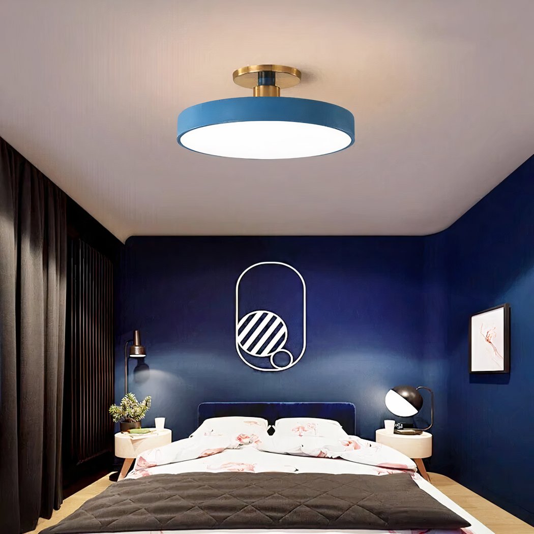 Lampadario Camera Da Letto Blu Petrolio LED Rotondo E Piatto – Vista 02