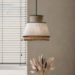 Lampadario Camera Da Letto Canna Intrecciata Grigio In Stile Vintage In Tessuto