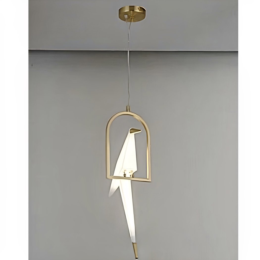 Lampadario Camera Da Letto Gabbia Per Uccelli Dorato Con Uccello In Origami – Vista 02