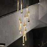 Lampadario Camera Da Letto Goccia D’acqua In Cristallo Dorato Fine E Brillante