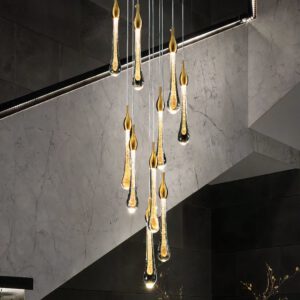 Lampadario Camera Da Letto Goccia D’acqua In Cristallo Dorato Fine E Brillante