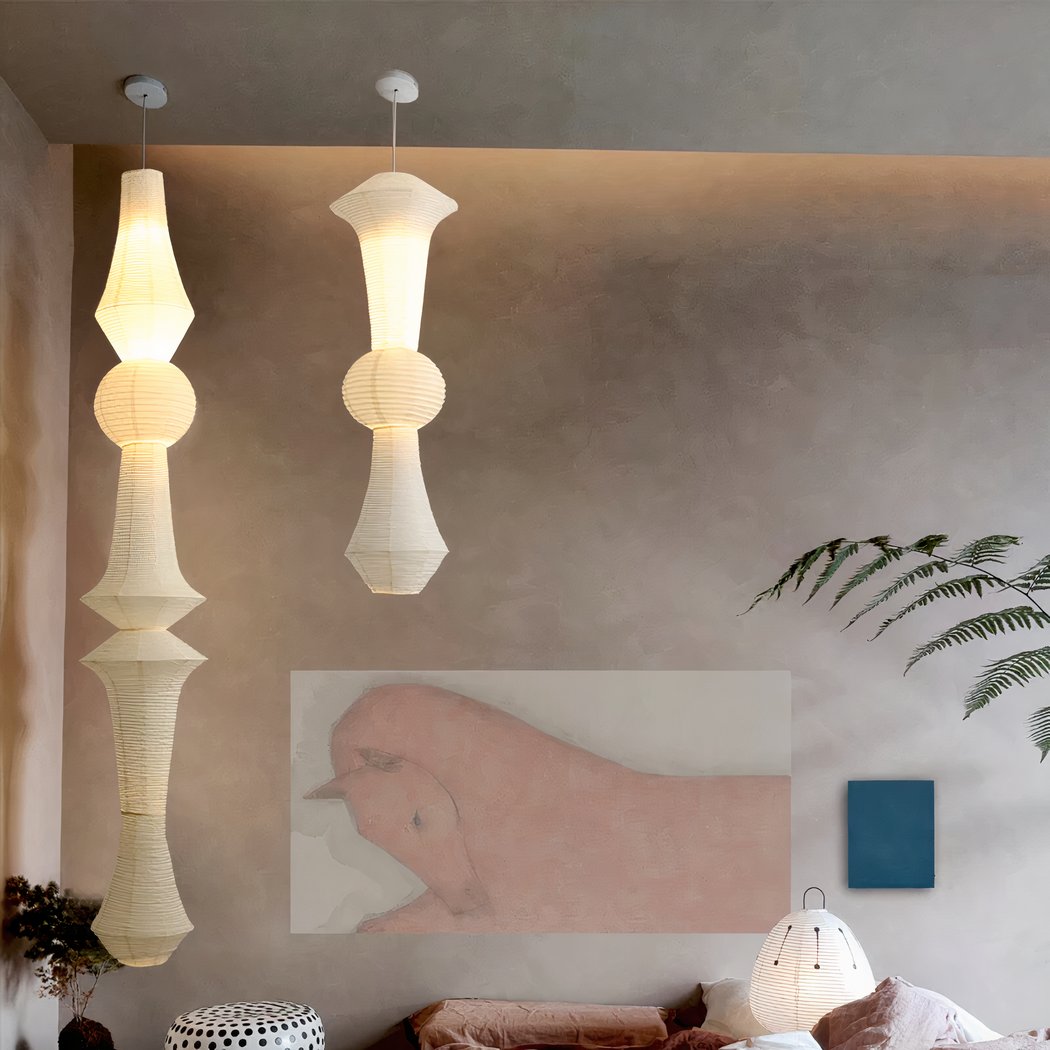 Lampadario Camera Da Letto Grande Bianca In Carta Giapponese – Vista 04