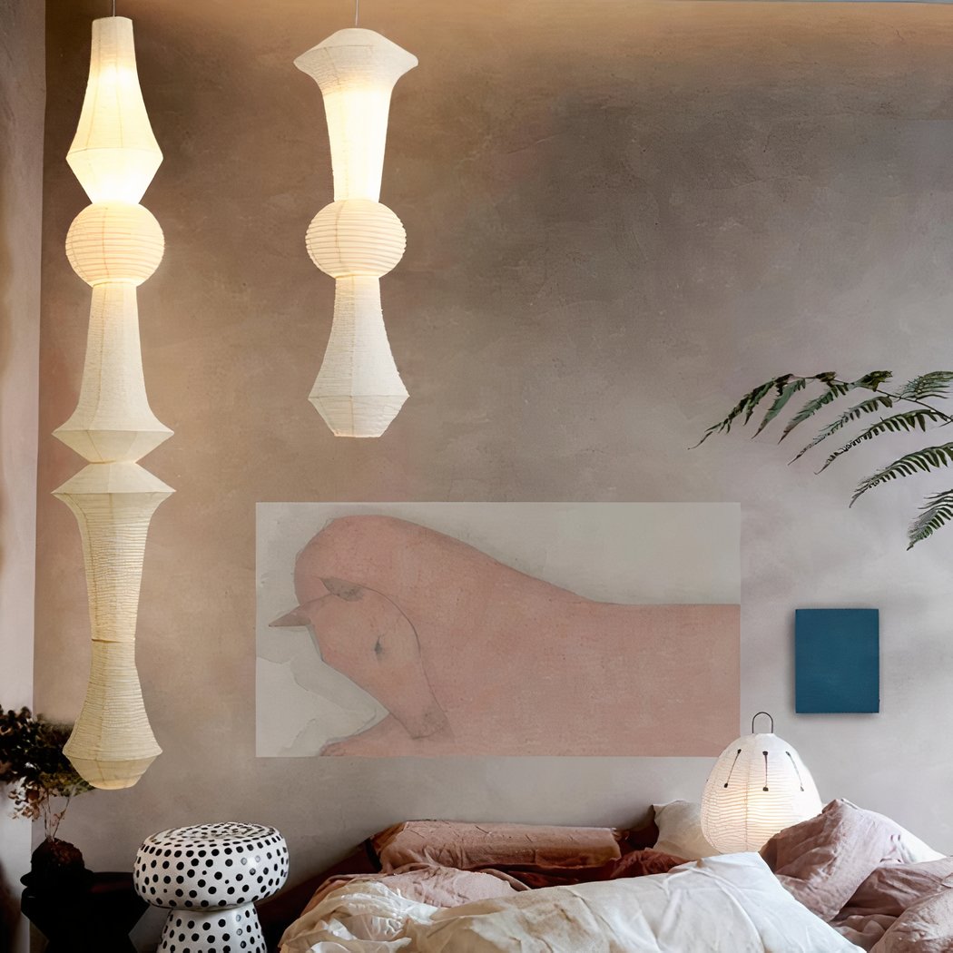 Lampadario Camera Da Letto Grande Bianca In Carta Giapponese – Vista 09