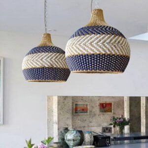 Lampadario Camera Da Letto In Rattan Blu In Stile Boho