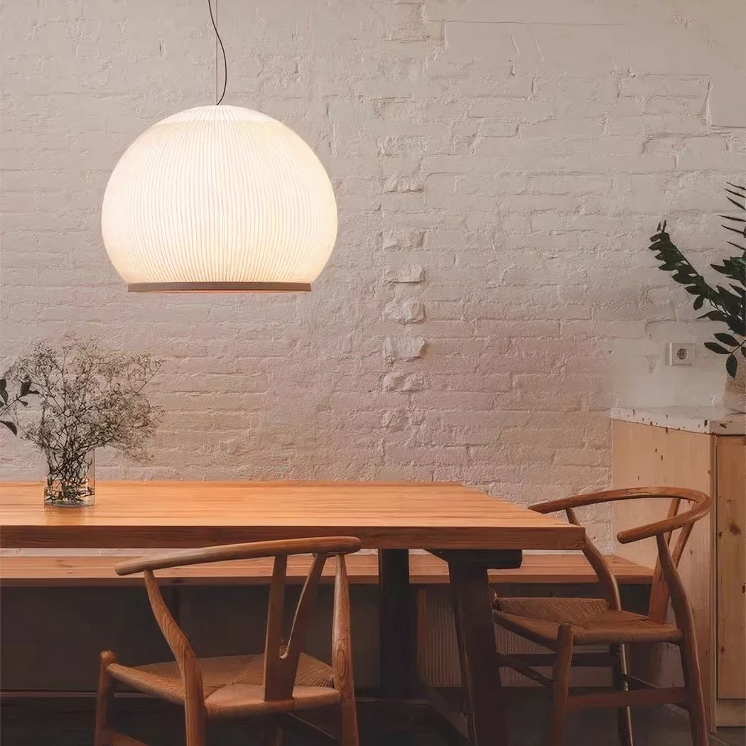 Lampadario Camera Da Letto Japandi A Luce Soffusa Con Trama Intrecciata – Vista 03