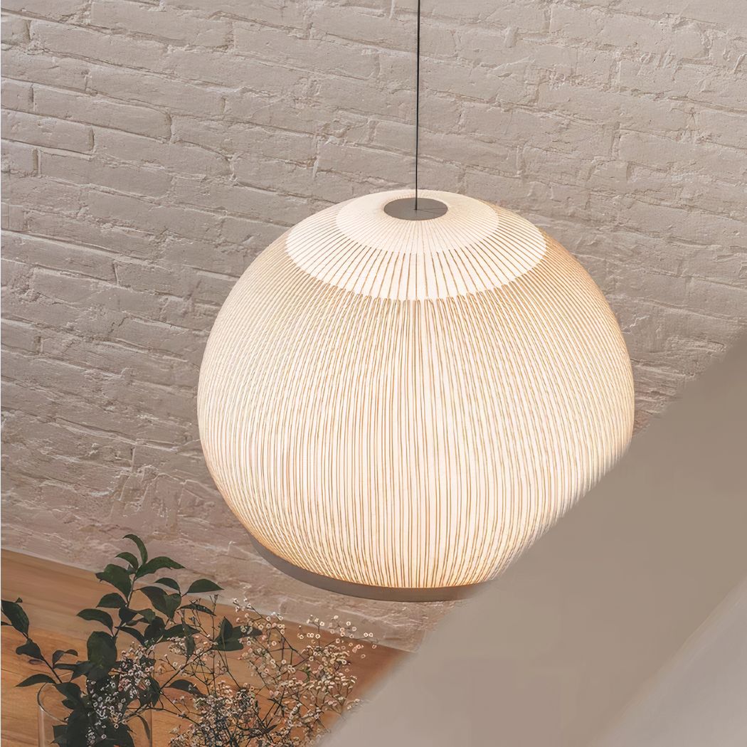Lampadario Camera Da Letto Japandi A Luce Soffusa Con Trama Intrecciata – Vista 04