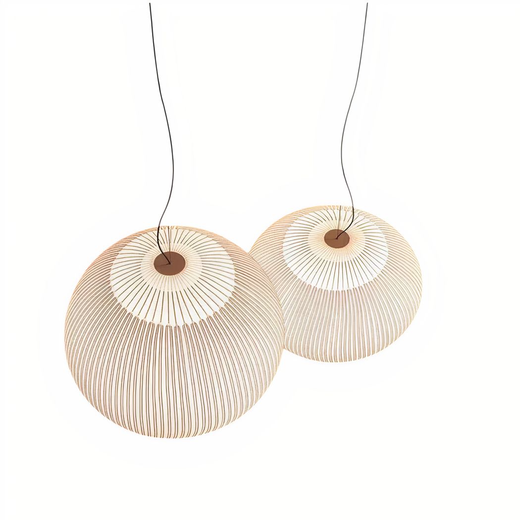 Lampadario Camera Da Letto Japandi A Luce Soffusa Con Trama Intrecciata – Vista 11