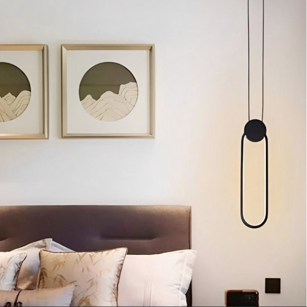 Lampadario Camera Da Letto LED Design Minimalista Ovale Nero – Vista 04