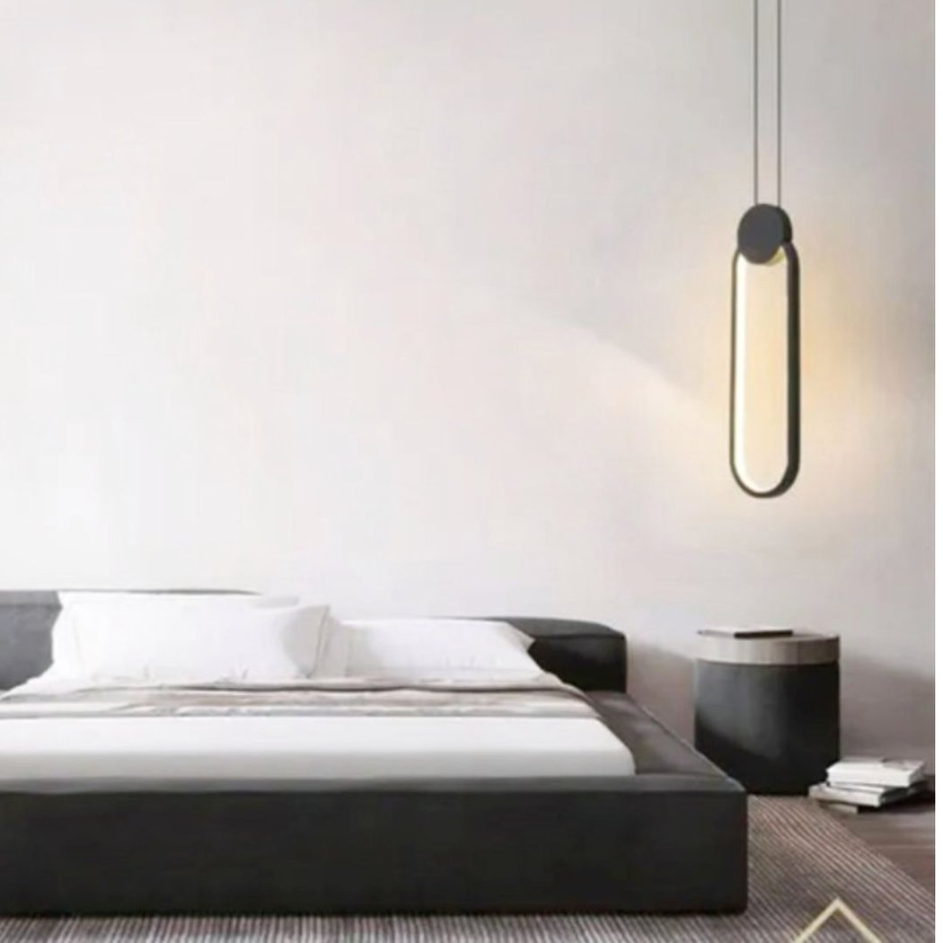 Lampadario Camera Da Letto LED Design Minimalista Ovale Nero – Vista 05