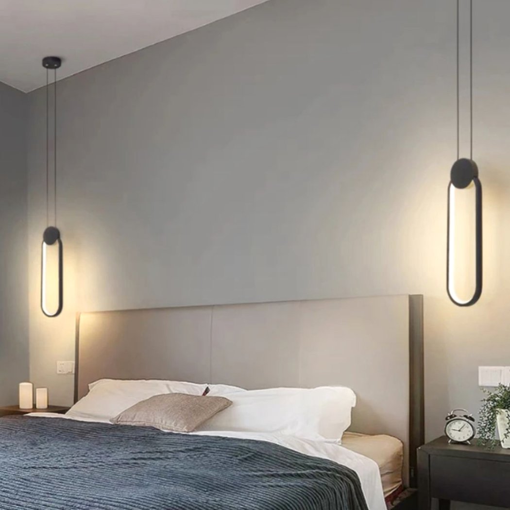 Lampadario Camera Da Letto LED Design Minimalista Ovale Nero – Vista 08