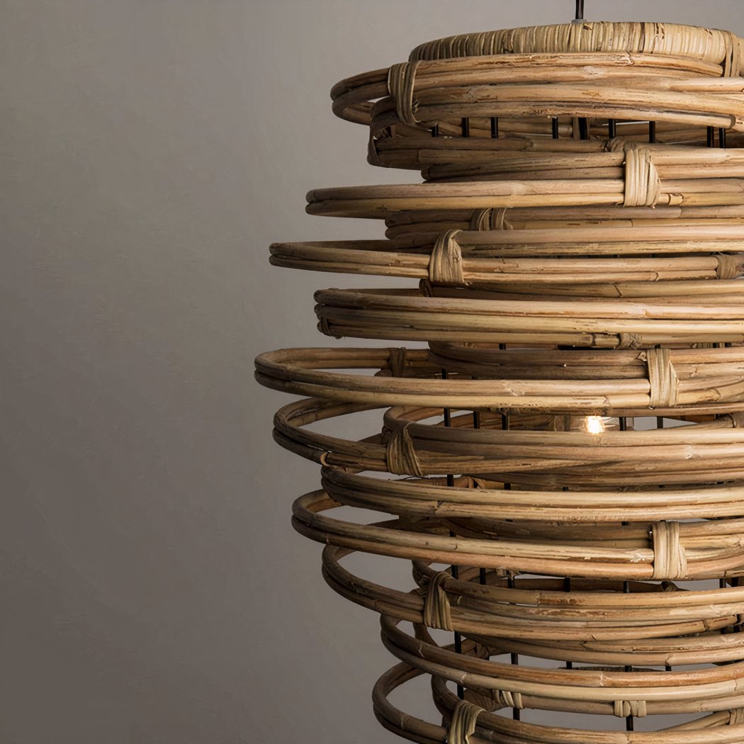 Lampadario Camera Da Letto Legno Vintage Con Spirali – Vista 02