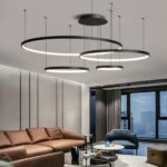 Lampadario Camera Da Letto Multiplo Ad Anelli In Metallo Nero