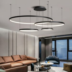 Lampadario Camera Da Letto Multiplo Ad Anelli In Metallo Nero