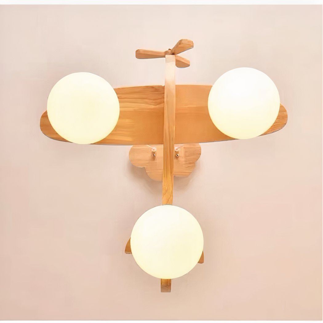 Lampadario Camera Da Letto Per Bambini LED Aeroplano In Legno – Vista 03