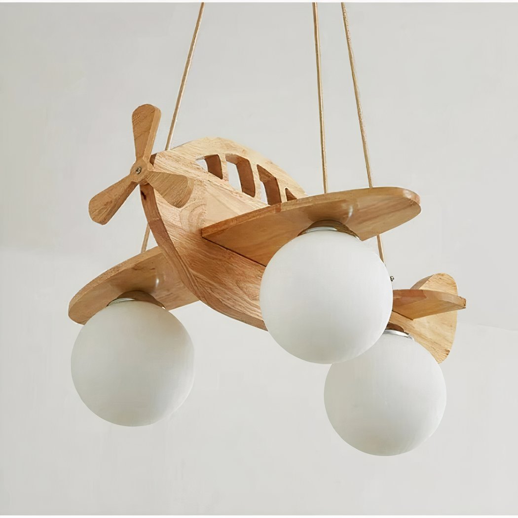 Lampadario Camera Da Letto Per Bambini LED Aeroplano In Legno – Vista 06