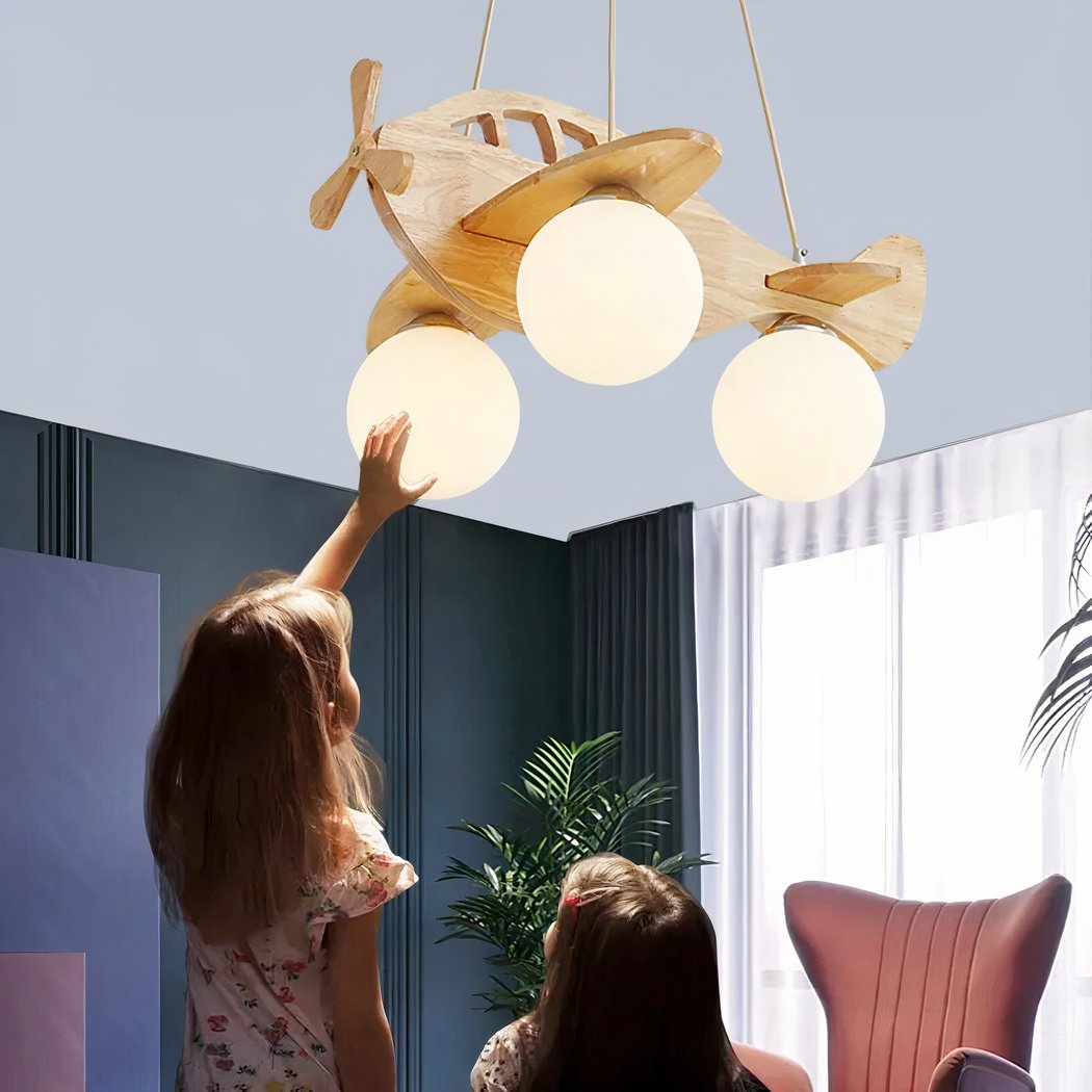 Lampadario Camera Da Letto Per Bambini LED Aeroplano In Legno – Vista 08