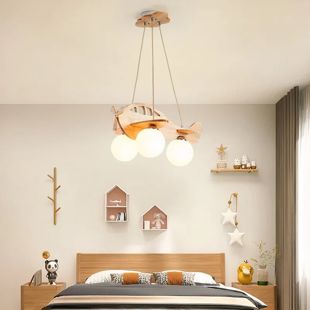 Lampadario Camera Da Letto Per Bambini LED Aeroplano In Legno – Vista 09