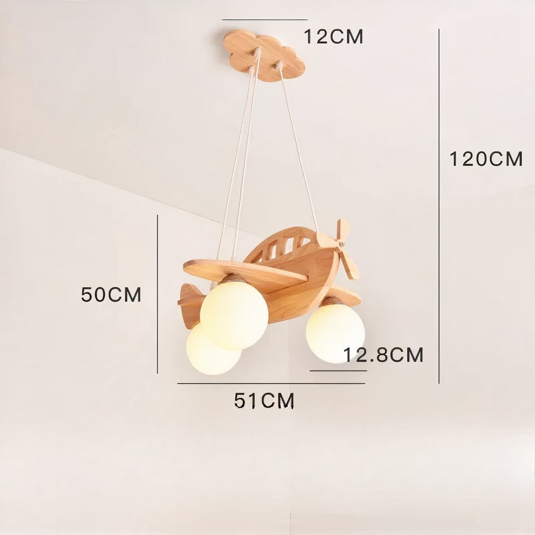 Lampadario Camera Da Letto Per Bambini LED Aeroplano In Legno – Vista 10