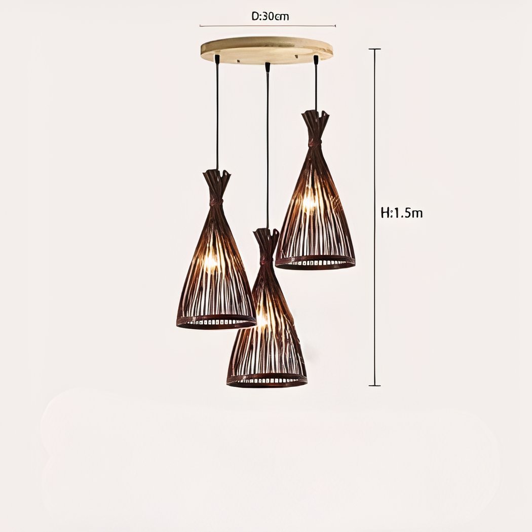 Lampadario Camera Da Letto Rattan Fatto A Mano In Stile Cinese A Tre Luci – Vista 03