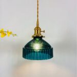 Lampadario Camera Da Letto Vintage Con Paralume In Vetro Blu Petrolio